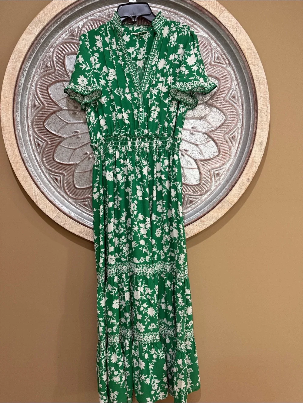 max studio london dress green Beautiful Max Studio London Summer Dress Green and White Tiered Maxie Dress Size Medium Light Weight Very Detailed